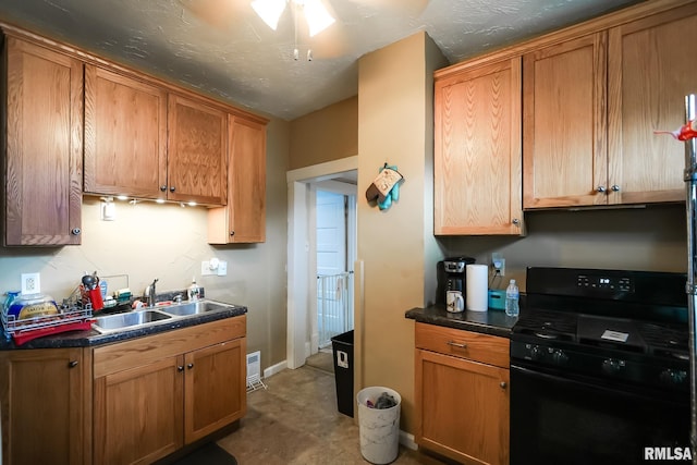 kitchen with sink and black range with gas stovetop