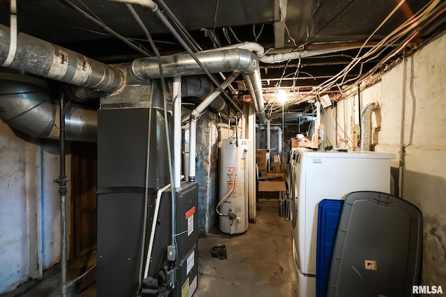 utility room featuring water heater and heating unit