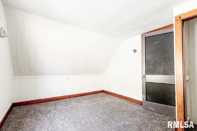 additional living space with vaulted ceiling and carpet flooring