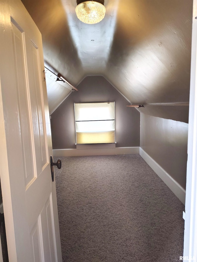 additional living space featuring vaulted ceiling and carpet