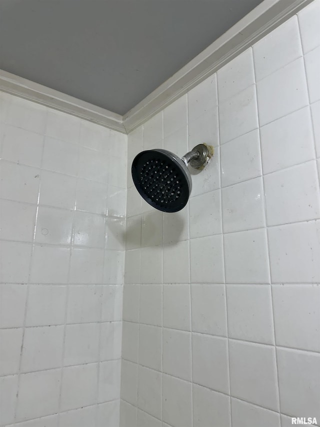 interior details featuring a tile shower