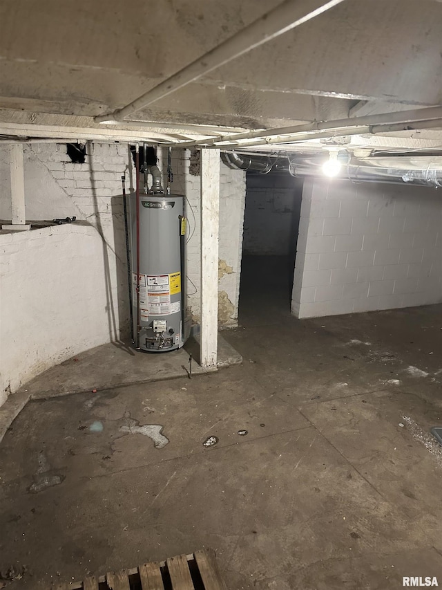 basement with water heater