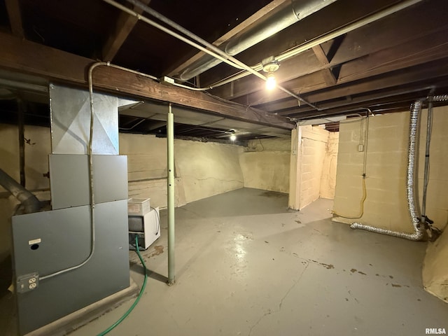 basement with heating unit