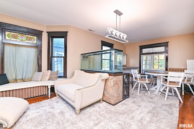 living room with hardwood / wood-style floors