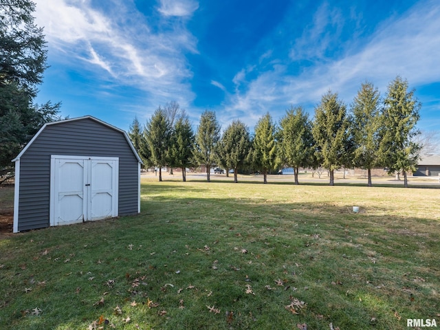 view of yard with a storage shed