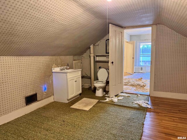 additional living space featuring sink, dark hardwood / wood-style floors, and vaulted ceiling