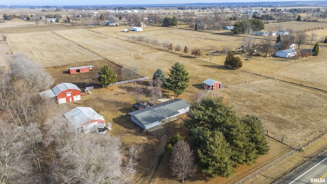 birds eye view of property featuring a rural view