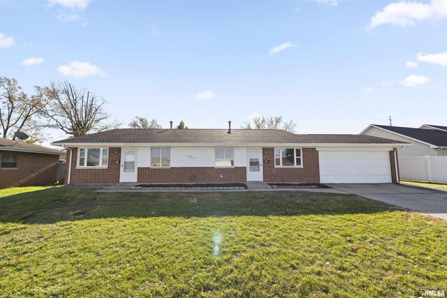 ranch-style house with a garage and a front yard