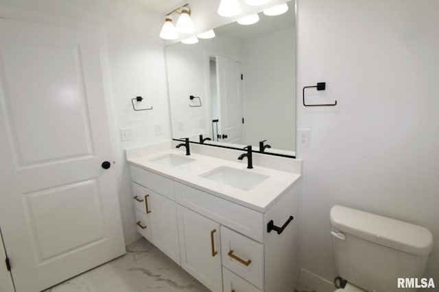 7023 N Water Oak Dr, Edwards, IL 61528 - bathroom featuring marble finish floors, toilet, and double vanity