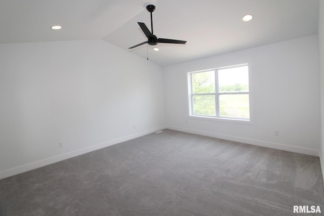 7023 N Water Oak Dr, Edwards, IL 61528 - empty room with a ceiling fan, baseboards, carpet, lofted ceiling, and recessed lighting