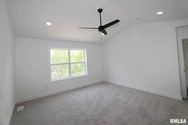 7023 N Water Oak Dr, Edwards, IL 61528 - empty room featuring lofted ceiling, light carpet, baseboards, a ceiling fan, and recessed lighting