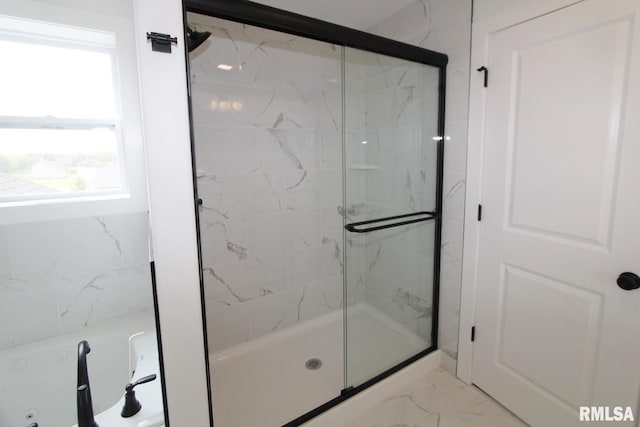 7023 N Water Oak Dr, Edwards, IL 61528 - bathroom with marble finish flooring, a marble finish shower, and a jetted tub