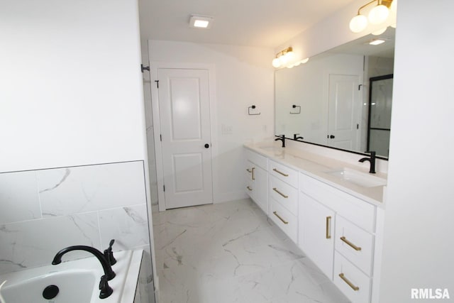 7023 N Water Oak Dr, Edwards, IL 61528 - bathroom with double vanity, a bath, and marble finish flooring