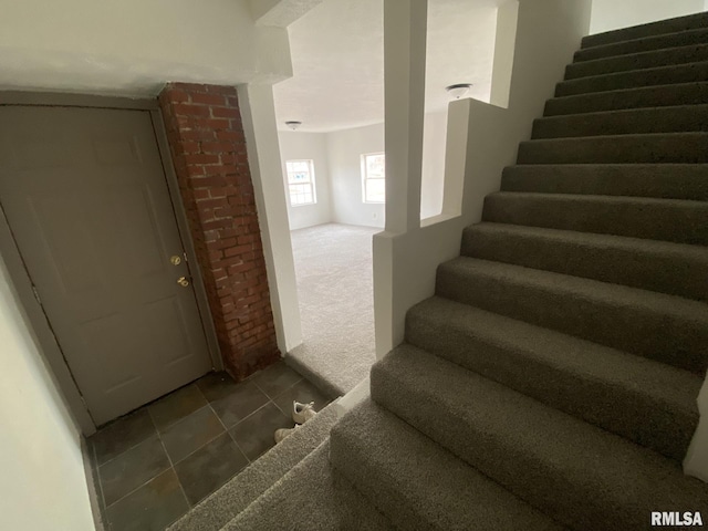 stairs featuring carpet