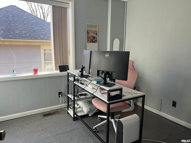 view of carpeted home office