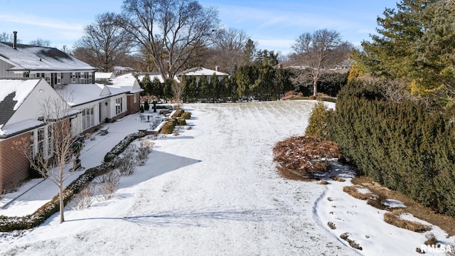 view of yard covered in snow