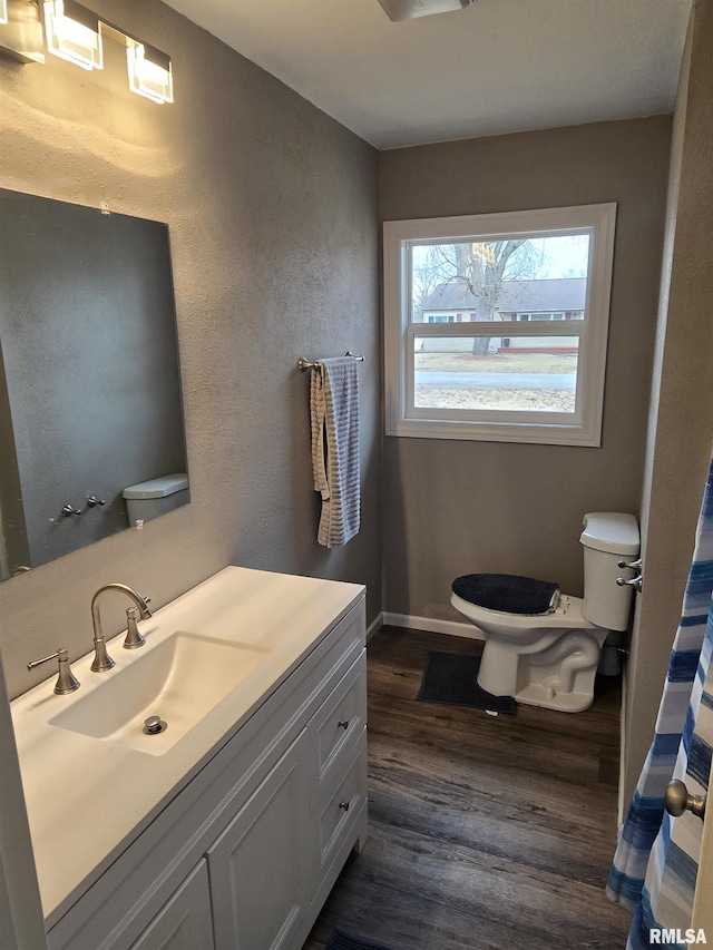 104 Parkway Dr, Carthage, IL 62321 - full bathroom featuring toilet, wood finished floors, vanity, and baseboards