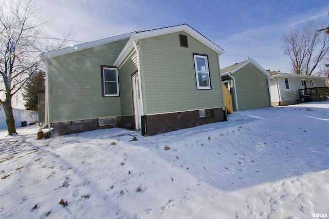 view of snow covered exterior