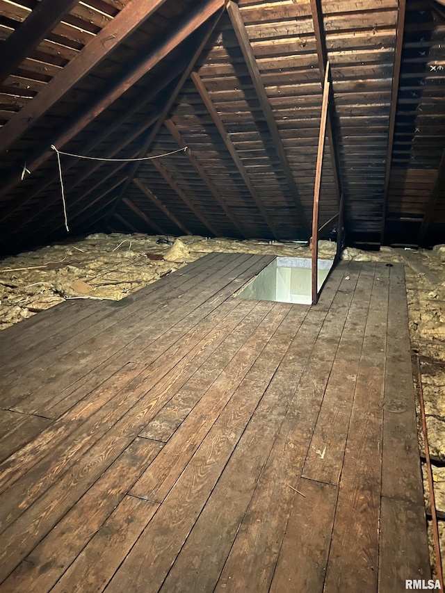 view of unfinished attic