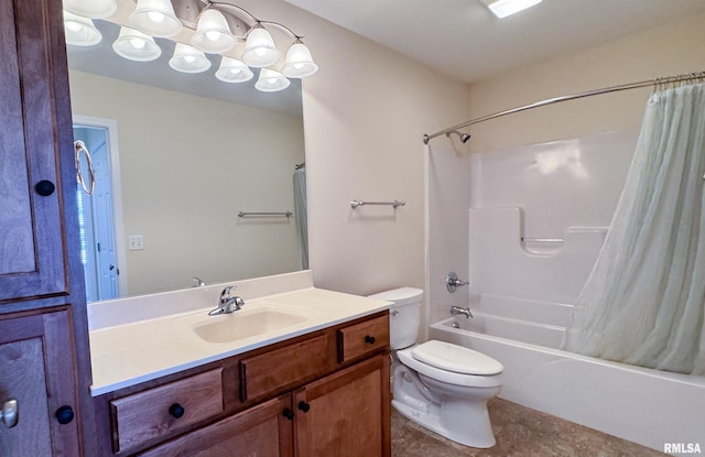 bathroom with toilet, shower / bath combo, and vanity