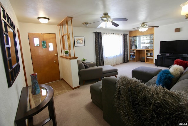 living area with light carpet