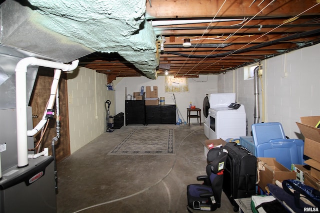 unfinished below grade area with separate washer and dryer