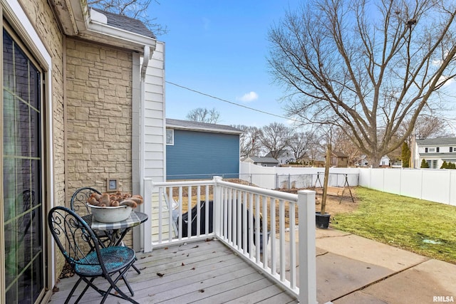 deck featuring a fenced backyard and a yard