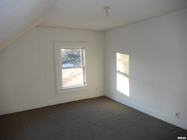 additional living space with carpet, lofted ceiling, and baseboards