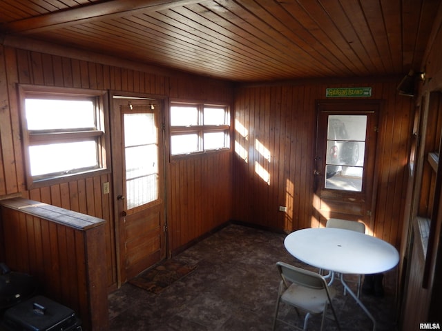 sunroom with wood ceiling