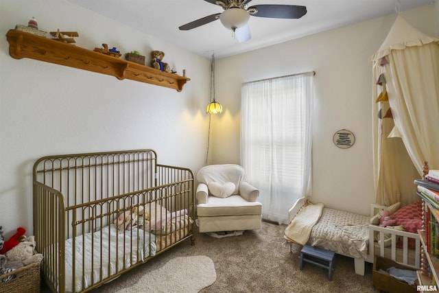 bedroom featuring a ceiling fan and carpet flooring