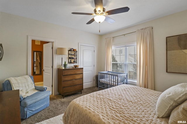 bedroom featuring a ceiling fan and carpet flooring