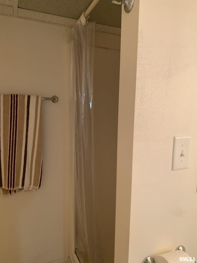 bathroom featuring a shower with shower curtain