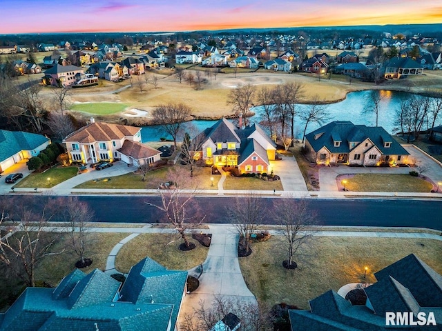 aerial view at dusk with a residential view