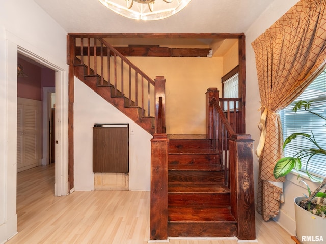 staircase featuring wood finished floors