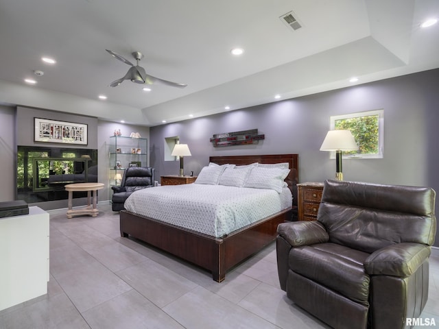 bedroom featuring recessed lighting, visible vents, and light tile patterned flooring