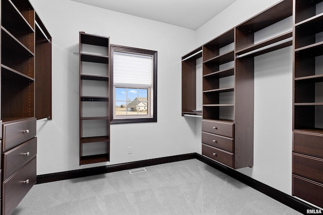 spacious closet featuring visible vents and carpet floors