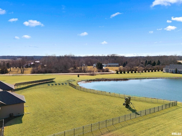 view of water feature featuring fence