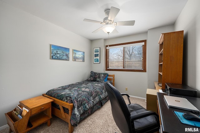 bedroom with carpet, baseboards, and ceiling fan