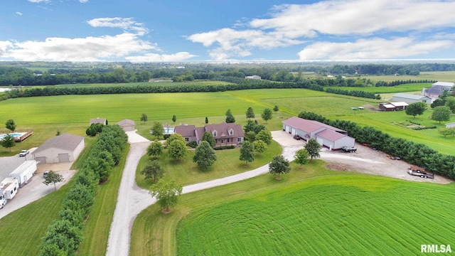 birds eye view of property with a rural view