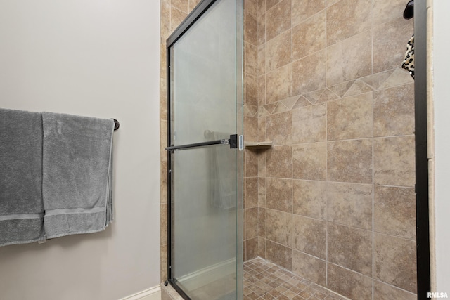 bathroom with a stall shower