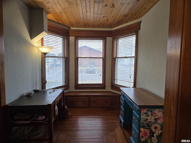 unfurnished room featuring wooden ceiling