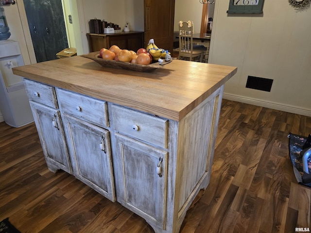 kitchen with wooden counters and dark wood-style flooring