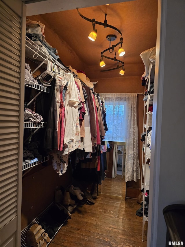 walk in closet featuring wood-type flooring