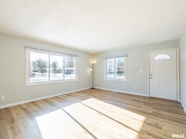 entrance foyer featuring light wood-type flooring, baseboards, and visible vents