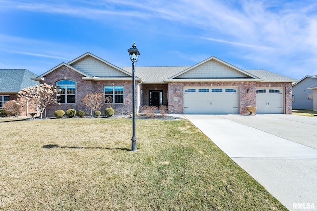 view of front of property featuring brick siding, an attached garage, and driveway