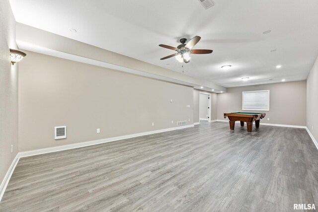 game room with billiards, wood finished floors, visible vents, and baseboards