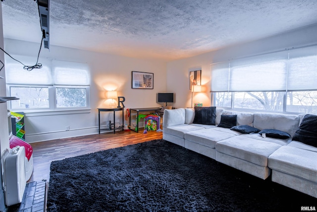 living area featuring a textured ceiling and a wealth of natural light