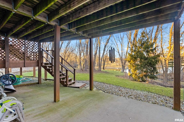 view of patio / terrace featuring stairs