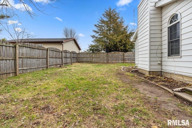 view of yard featuring a fenced backyard