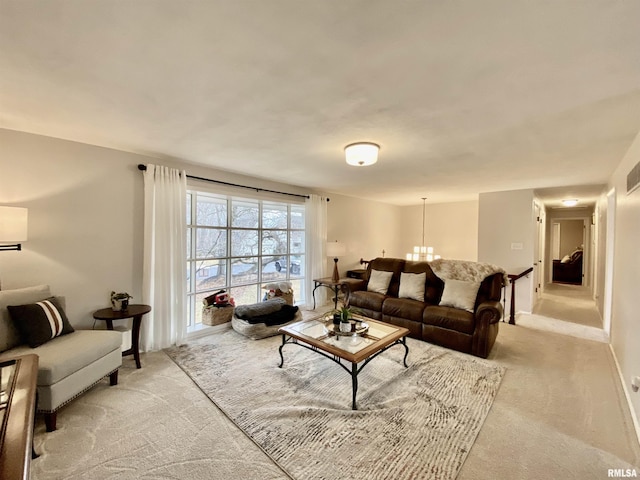 living room featuring light colored carpet